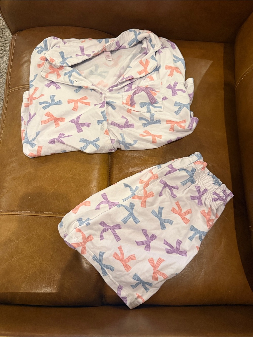 Bow Print Two-Piece Pajama Set - Pastel Bows on White